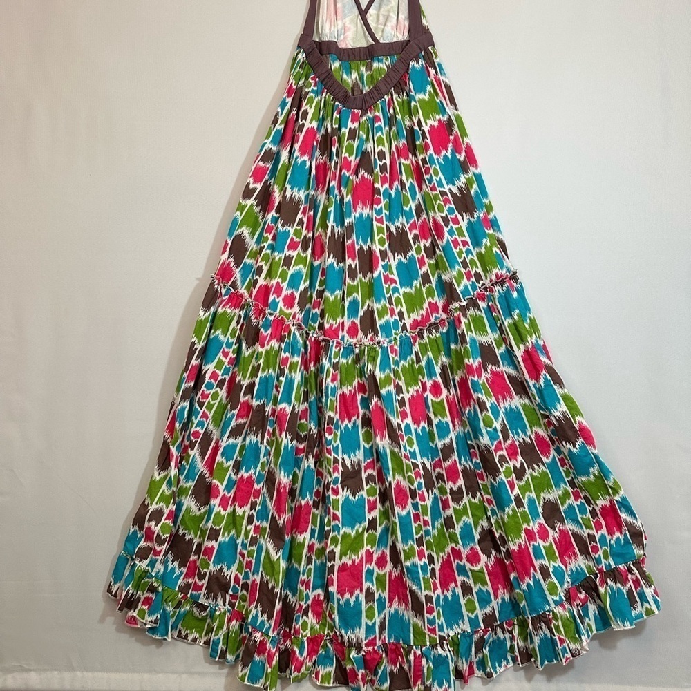 Apollo Womens Size M Halter Maxi Dress Tiered 100% Cotton Backless Tie Neck Boho - Picture 8 of 14